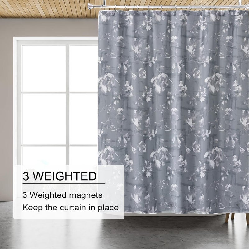 TIKABC Shower Curtain Liner, 4G PEVA Shower Liner, Plastic Waterproof Shower Curtains, with Grommet Holes and 3 Magnetic Weights(Peony Flower) - Image 4